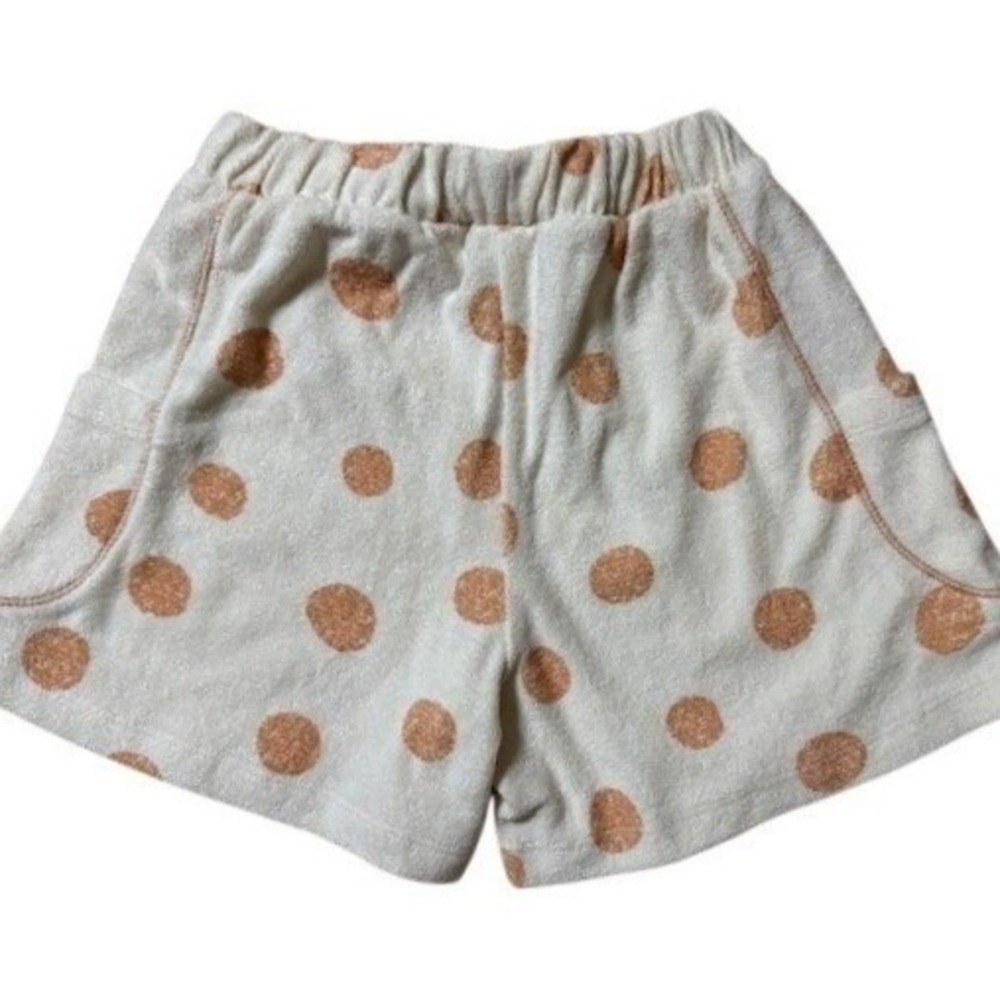 Zara Shorts Girls 4-5 Polka Dot Terry Cloth Elastic Waist Pockets Cream Orange